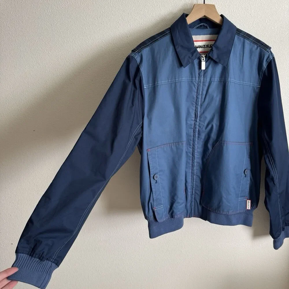 Hunter Jacket Mens Large‎ Blue Full Zip Rain Coat Utility Outdoor Retro Collared